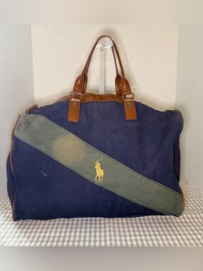 Polo Ralph Lauren Vintage Duffel Carry-On Bag Faux Leather, Blue/Green/Brown